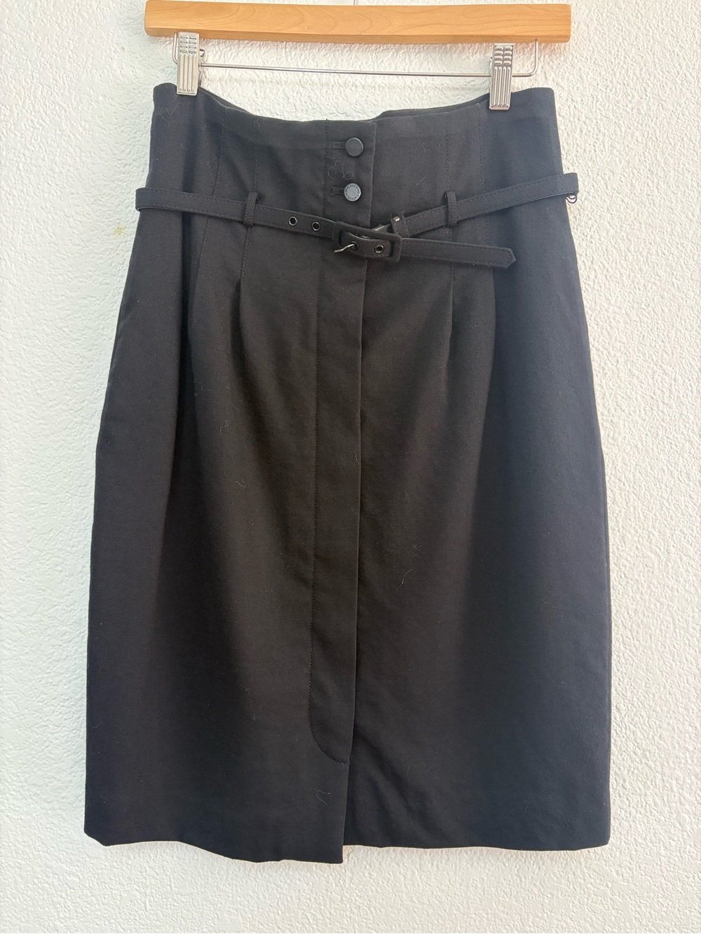 Catherine Malandrino Black High-Waist Pencil Skirt with Slim Belt Detail